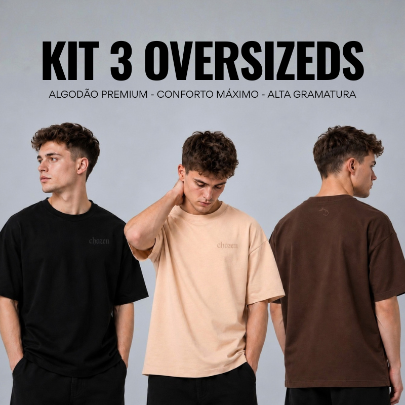 Kit 3 Camisetas Oversized Cristãs ESSENCE Tecido Suedine Egípcio Premium 240g Alta Gramatura Encorpada Malha Dupla Estruturada Gola Canelada Reforçada Toque Macio Conforto Superior Casual, Qualidade Peruana Liso Minimalista