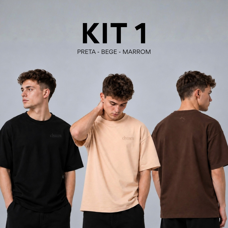 Kit 3 Camisetas Oversized Cristãs ESSENCE Tecido Suedine Egípcio Premium 240g Alta Gramatura Encorpada Malha Dupla Estruturada Gola Canelada Reforçada Toque Macio Conforto Superior Casual, Qualidade Peruana Liso Minimalista