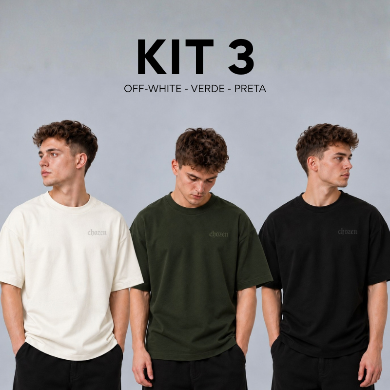 Kit 3 Camisetas Oversized Cristãs ESSENCE Tecido Suedine Egípcio Premium 240g Alta Gramatura Encorpada Malha Dupla Estruturada Gola Canelada Reforçada Toque Macio Conforto Superior Casual, Qualidade Peruana Liso Minimalista
